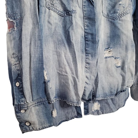 Cloth & Stone Size S Shirt Chambray Button Down Distressed Roll Tab Split Tail - Picture 5 of 12